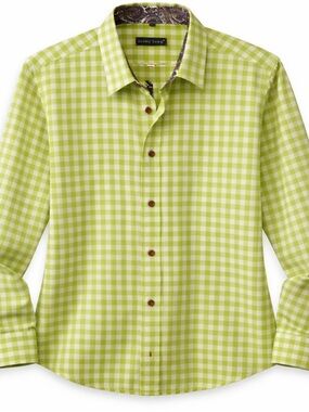 Jared Lang Mens Button Down Shirt Green Gingham Men's XL Contrast Collar Cotton